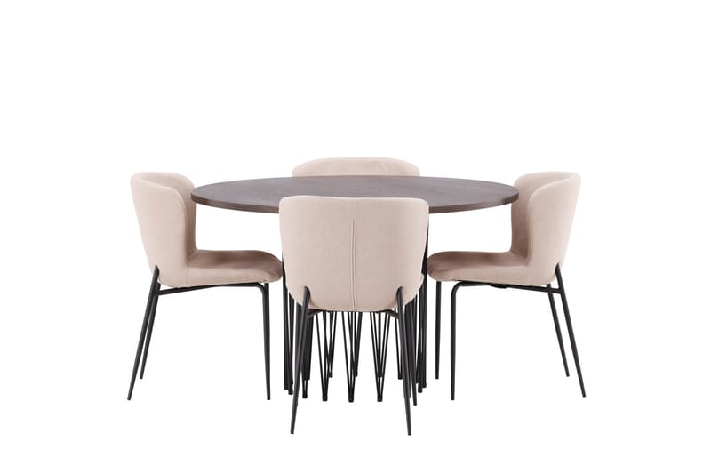 Stone Matgruppe 120 cm Rund med 4 Modesto stoler, Mørk grå
