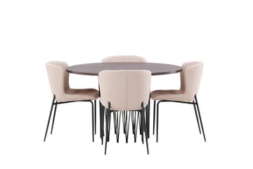 Stone Matgruppe 120 cm Rund med 4 Modesto stoler - Mørk grå - Møbler - Bord - Spisegruppe