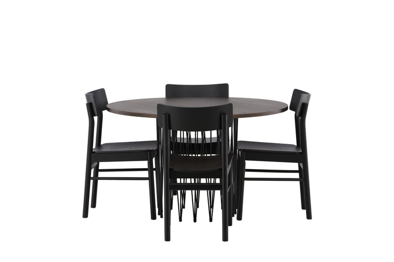 Stone Matgruppe 120 cm Rund med 4 Montros stoler, Sort