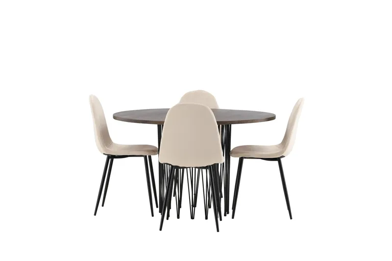 Stone Matgruppe 120 cm Rund med 4 Polar stoler, Beige