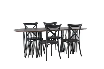 Stone Matgruppe 220 cm Oval med 4 Crosett stoler - Sort - Møbler - Bord - Spisegruppe