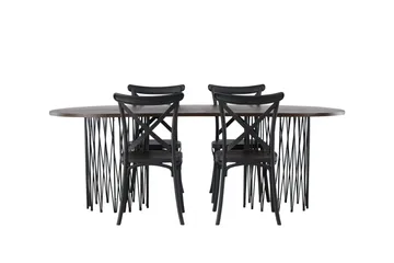 Stone Matgruppe 220 cm Oval med 4 Crosett stoler - Sort - Møbler - Bord - Spisegruppe