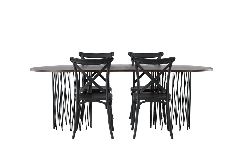 Stone Matgruppe 220 cm Oval med 4 Crosett stoler - Sort - Møbler - Bord - Spisegruppe