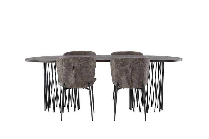 Stone Matgruppe 220 cm Oval med 4 Modesto stoler, Mørk grå