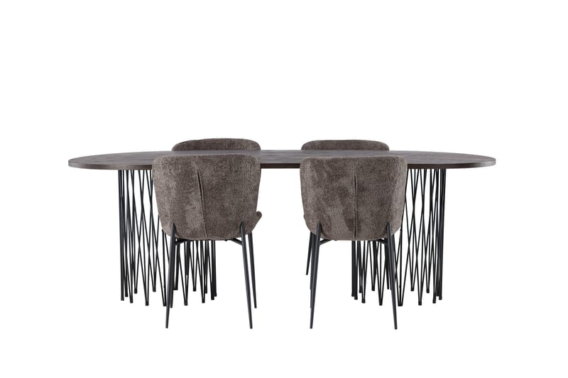 Stone Matgruppe 220 cm Oval med 4 Modesto stoler, Mørk grå