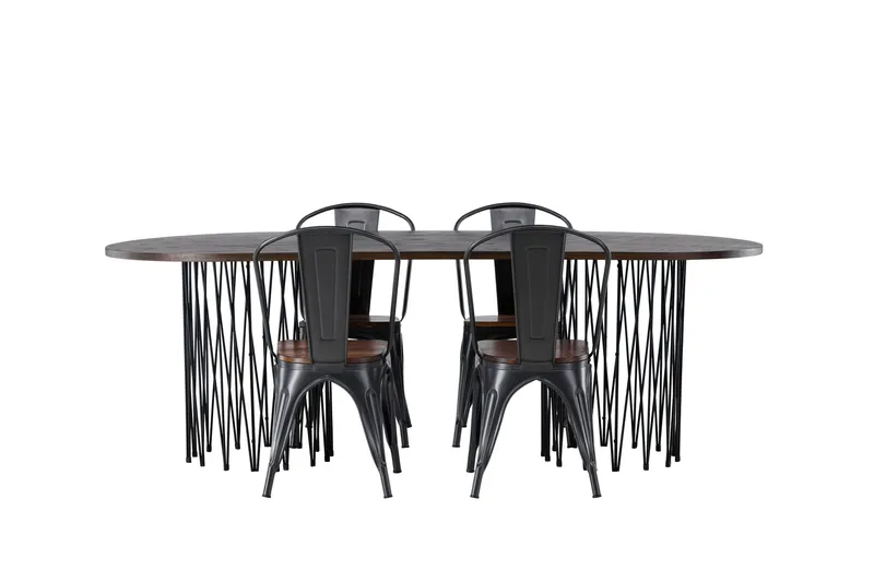 Stone Matgruppe 220 cm Oval med 4 Tempe stoler, Mocca