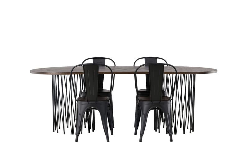 Stone Matgruppe 220 cm Oval med 4 Tempe Stoler, Svart