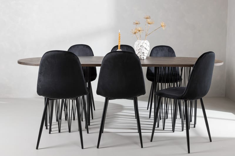 Stone Matgruppe 220 cm Oval med 6 Polar stoler - Sort - Møbler - Bord - Spisegruppe