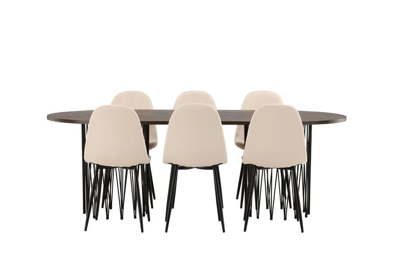 Stone Matgruppe 220 cm Oval med 6 Polar stoler, Beige