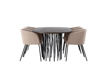 Stone Matgruppe 220 cm Rektangulær med 6 Berit stoler - Beige - Møbler - Bord - Spisegruppe