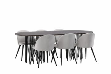 Stone ovalt spisebord 220x100x74 cm med 6 Velvet kjøkkenstoler i fløyel - Møbler - Bord - Spisegruppe