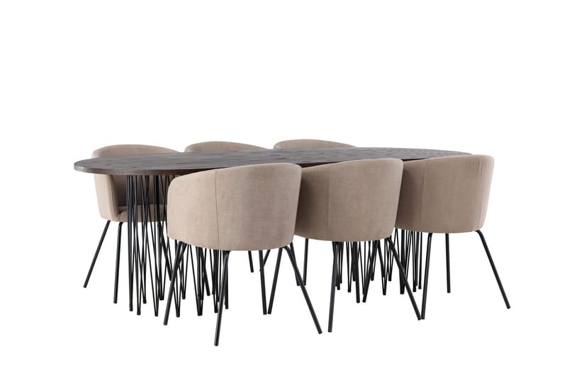 Stone spisebord 220x100x74 cm ovalt med 6 Berit armstoler med armlener - Møbler - Bord - Spisegruppe