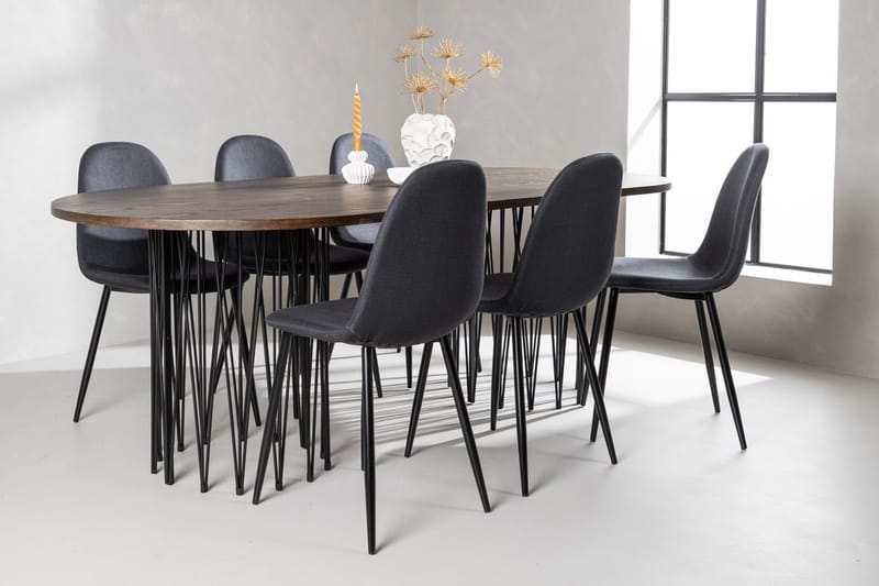 Stone spisebord 220x100x74 cm ovalt med 6 Polar spisestoler