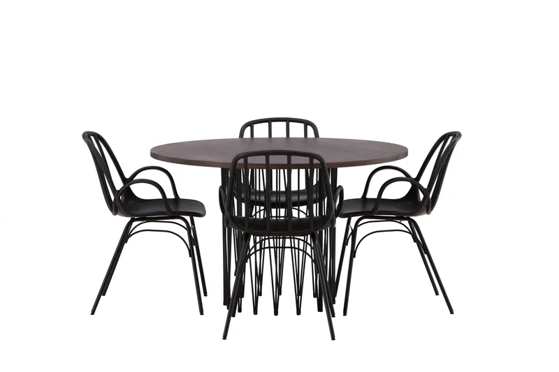 Stone Spisegruppe 120 cm Rund med 4 Dyrön Stoler, Sort