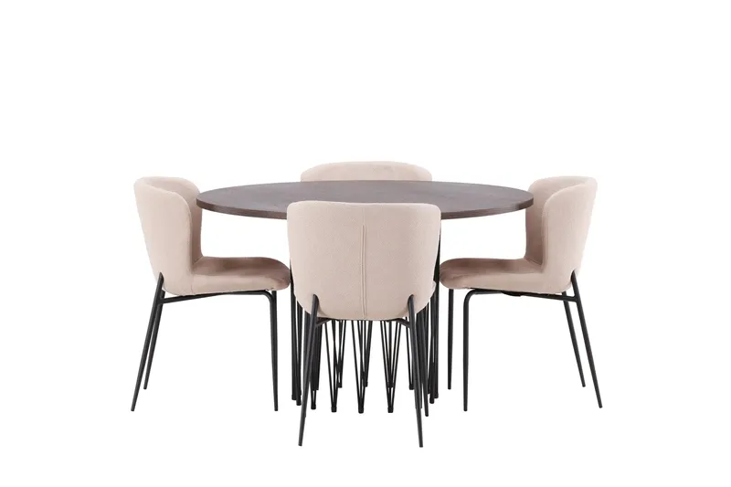 Stone Spisegruppe 120 cm Rund med 4 Modesto-stoler, Mørkegrå