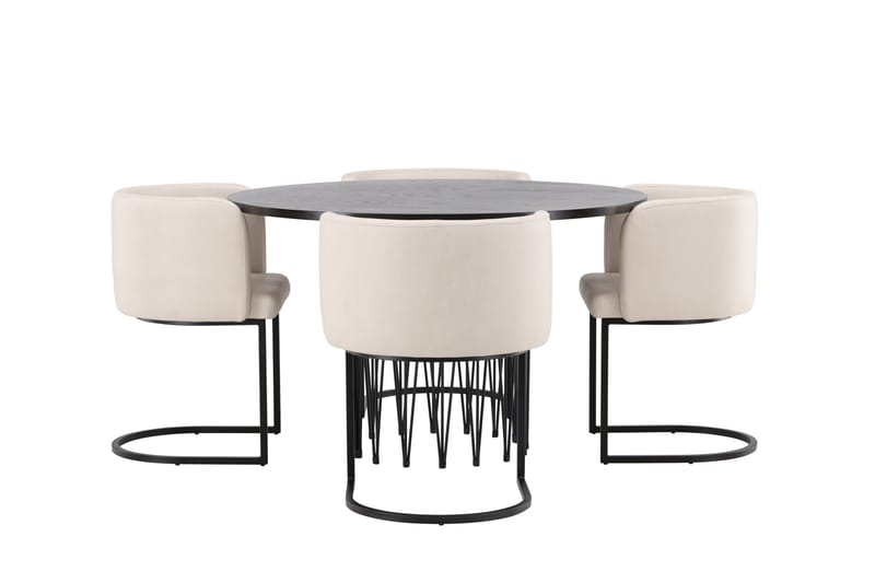 Stone Spisegruppe 120 cm Rund med 4 Simrishamn Stoler, Beige