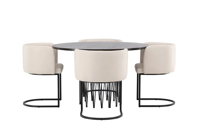 Stone Spisegruppe 120 cm Rund med 4 Simrishamn Stoler - Beige - Møbler - Bord - Spisegruppe