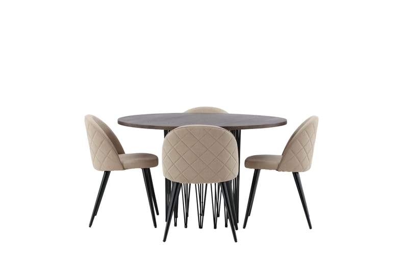 Stone Spisegruppe 120 cm Rund med 4 Velvet Stoler - Beige - Møbler - Bord - Spisegruppe