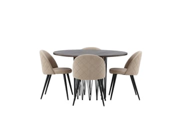 Stone Spisegruppe 120 cm Rund med 4 Velvet Stoler - Beige - Møbler - Bord - Spisegruppe