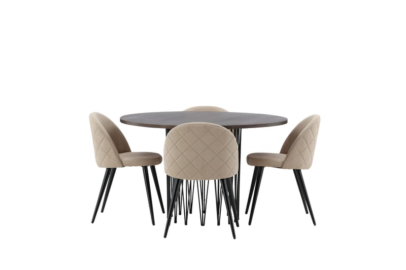 Stone Spisegruppe 120 cm Rund med 4 Velvet Stoler - Beige - Møbler - Bord - Spisegruppe