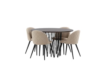 Stone Spisegruppe 120 cm Rund med 4 Velvet Stoler - Beige - Møbler - Bord - Spisegruppe