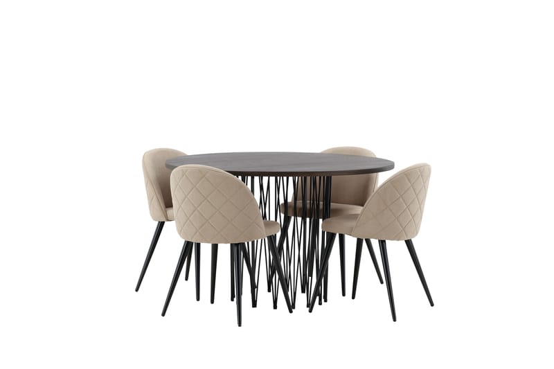 Stone Spisegruppe 120 cm Rund med 4 Velvet Stoler - Beige - Møbler - Bord - Spisegruppe