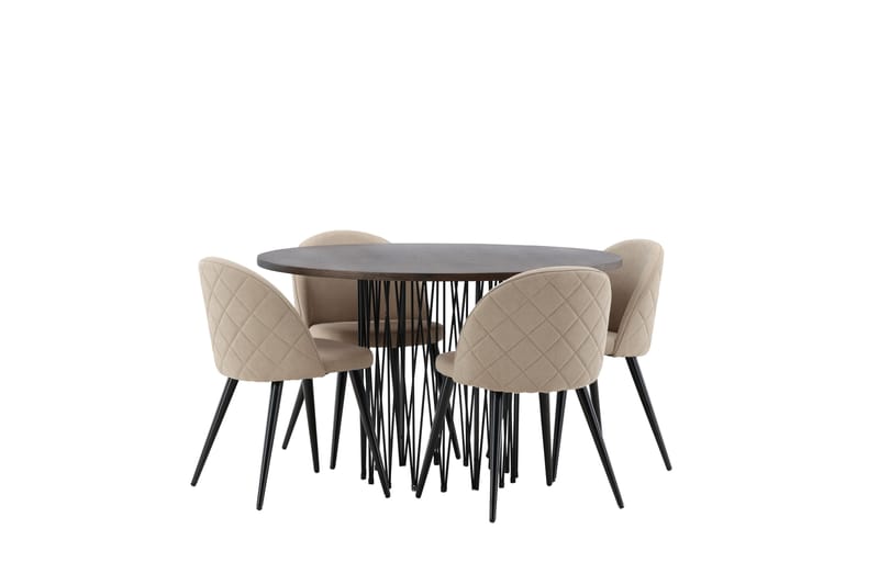 Stone Spisegruppe 120 cm Rund med 4 Velvet Stoler - Beige - Møbler - Bord - Spisegruppe