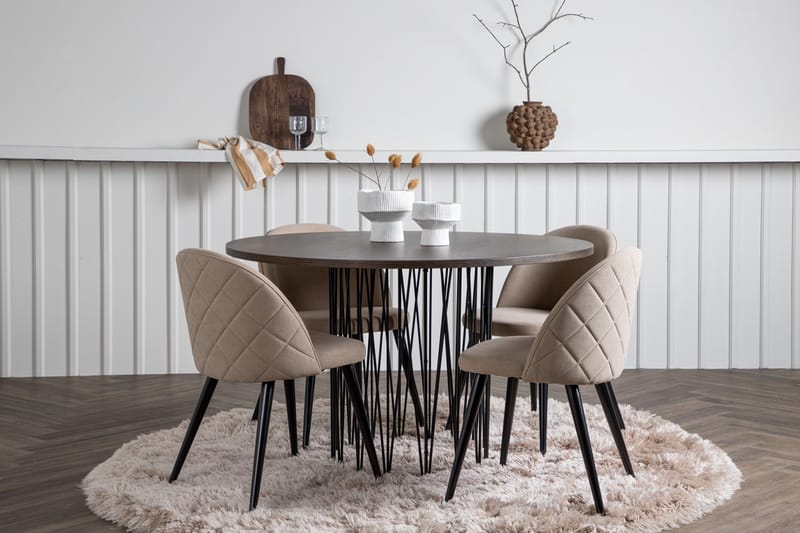 Stone Spisegruppe 120 cm Rund med 4 Velvet Stoler - Beige - Møbler - Bord - Spisegruppe
