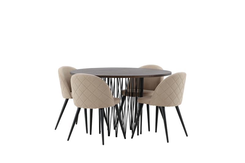 Stone Spisegruppe 120 cm Rund med 4 Velvet Stoler - Beige - Møbler - Bord - Spisegruppe