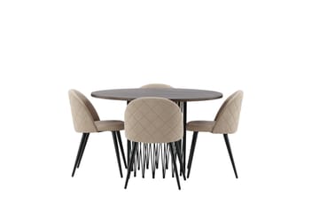 Stone Spisegruppe 120 cm Rund med 4 Velvet Stoler - Beige - Møbler - Bord - Spisegruppe