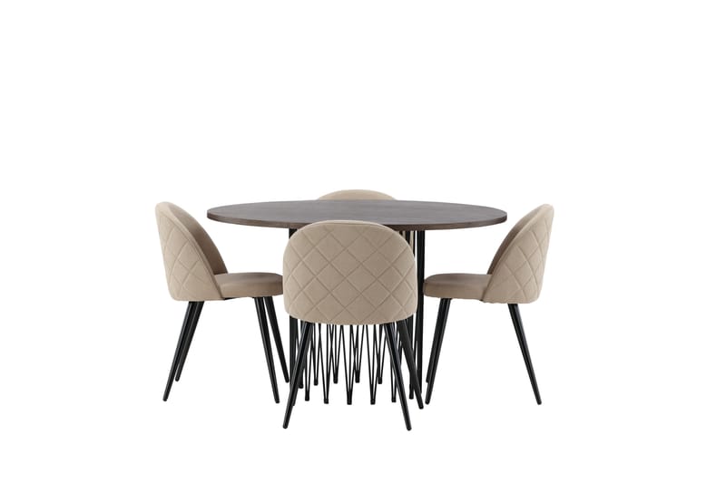 Stone Spisegruppe 120 cm Rund med 4 Velvet Stoler - Beige - Møbler - Bord - Spisegruppe