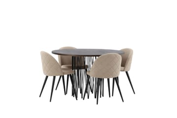 Stone Spisegruppe 120 cm Rund med 4 Velvet Stoler - Beige - Møbler - Bord - Spisegruppe