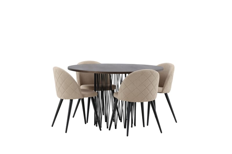 Stone Spisegruppe 120 cm Rund med 4 Velvet Stoler - Beige - Møbler - Bord - Spisegruppe