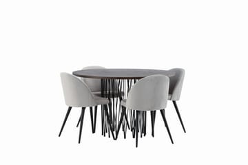 Stone Spisegruppe 120 cm Rund med 4 Velvet Stoler - Grå - Møbler - Bord - Spisegruppe