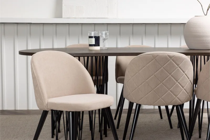 Stone Spisegruppe 220 cm Rektangulær med 6 Velvet Stoler - Beige - Møbler - Bord - Spisegruppe