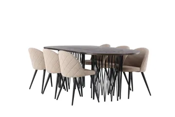 Stone Spisegruppe 220 cm Rektangulær med 6 Velvet Stoler - Beige - Møbler - Bord - Spisegruppe