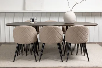 Stone Spisegruppe 220 cm Rektangulær med 6 Velvet Stoler - Beige - Møbler - Bord - Spisegruppe