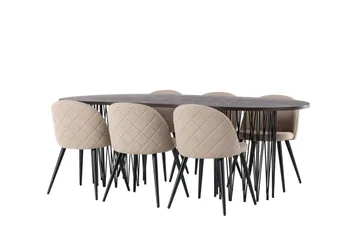 Stone Spisegruppe 220 cm Rektangulær med 6 Velvet Stoler - Beige - Møbler - Bord - Spisegruppe