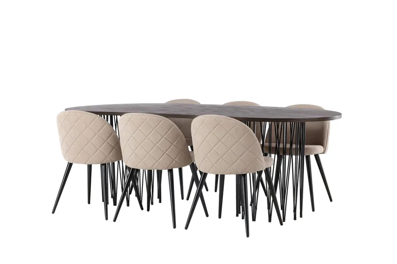 Stone Spisegruppe 220 cm Rektangulær med 6 Velvet Stoler - Beige - Møbler - Bord - Spisegruppe