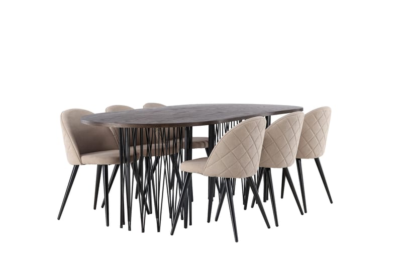 Stone Spisegruppe 220 cm Rektangulær med 6 Velvet Stoler - Beige - Møbler - Bord - Spisegruppe