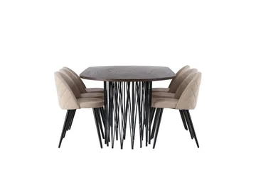Stone Spisegruppe 220 cm Rektangulær med 6 Velvet Stoler - Beige - Møbler - Bord - Spisegruppe