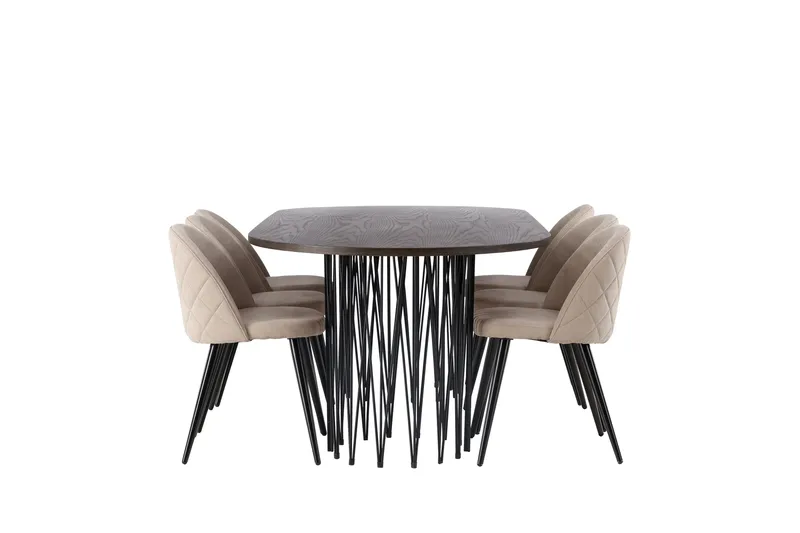 Stone Spisegruppe 220 cm Rektangulær med 6 Velvet Stoler - Beige - Møbler - Bord - Spisegruppe