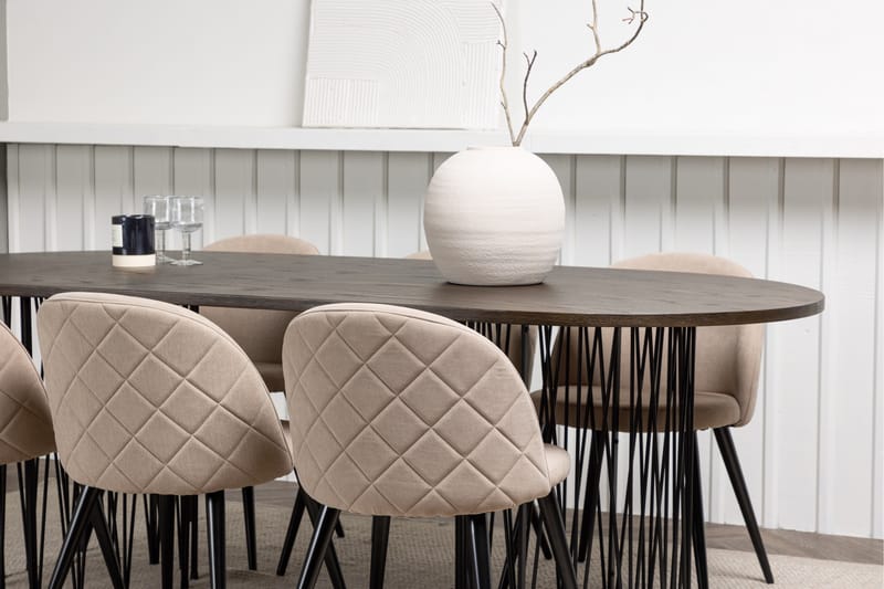 Stone Spisegruppe 220 cm Rektangulær med 6 Velvet Stoler - Beige - Møbler - Bord - Spisegruppe