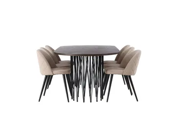Stone Spisegruppe 220 cm Rektangulær med 6 Velvet Stoler - Beige - Møbler - Bord - Spisegruppe