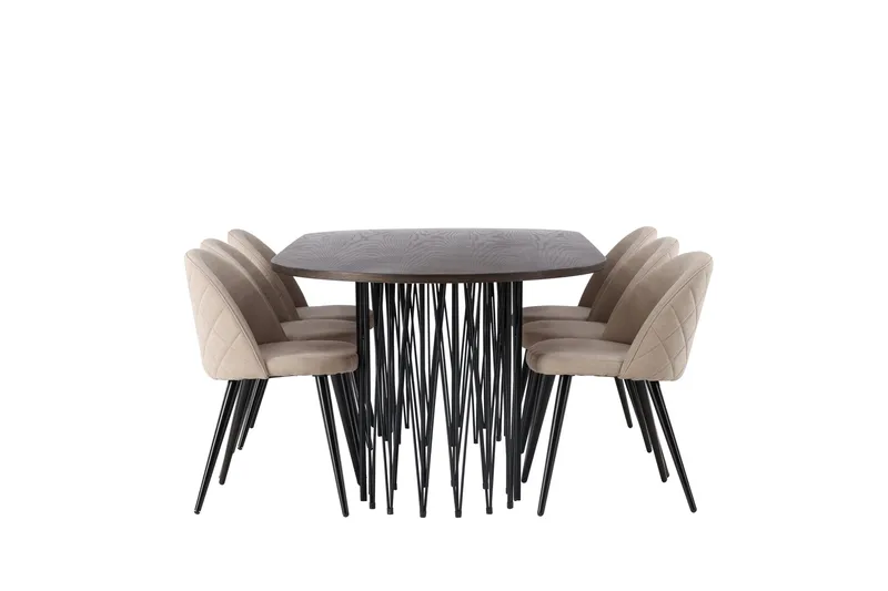 Stone Spisegruppe 220 cm Rektangulær med 6 Velvet Stoler - Beige - Møbler - Bord - Spisegruppe