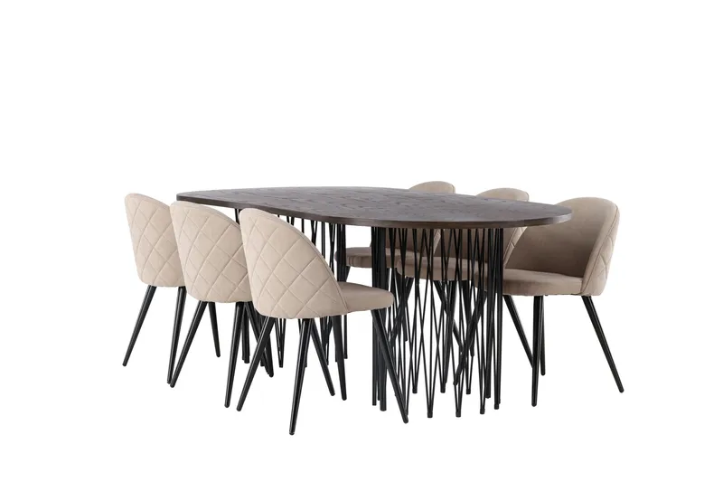Stone Spisegruppe 220 cm Rektangulær med 6 Velvet Stoler - Beige - Møbler - Bord - Spisegruppe