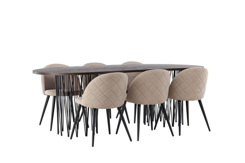 Stone Spisegruppe 220 cm Rektangulær med 6 Velvet Stoler - Beige - Møbler - Bord - Spisegruppe