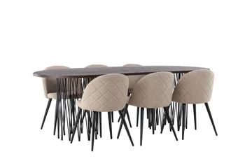 Stone Spisegruppe 220 cm Rektangulær med 6 Velvet Stoler - Beige - Møbler - Bord - Spisegruppe