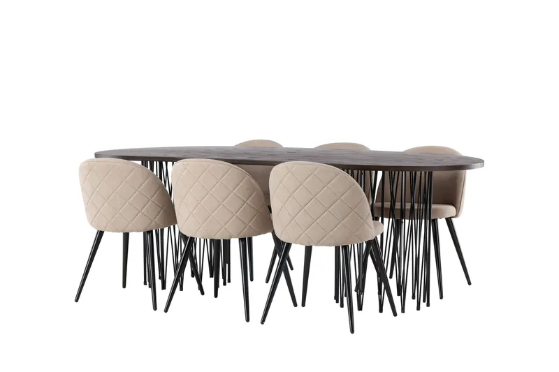 Stone Spisegruppe 220 cm Rektangulær med 6 Velvet Stoler - Beige - Møbler - Bord - Spisegruppe