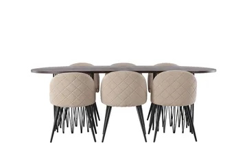 Stone Spisegruppe 220 cm Rektangulær med 6 Velvet Stoler - Beige - Møbler - Bord - Spisegruppe